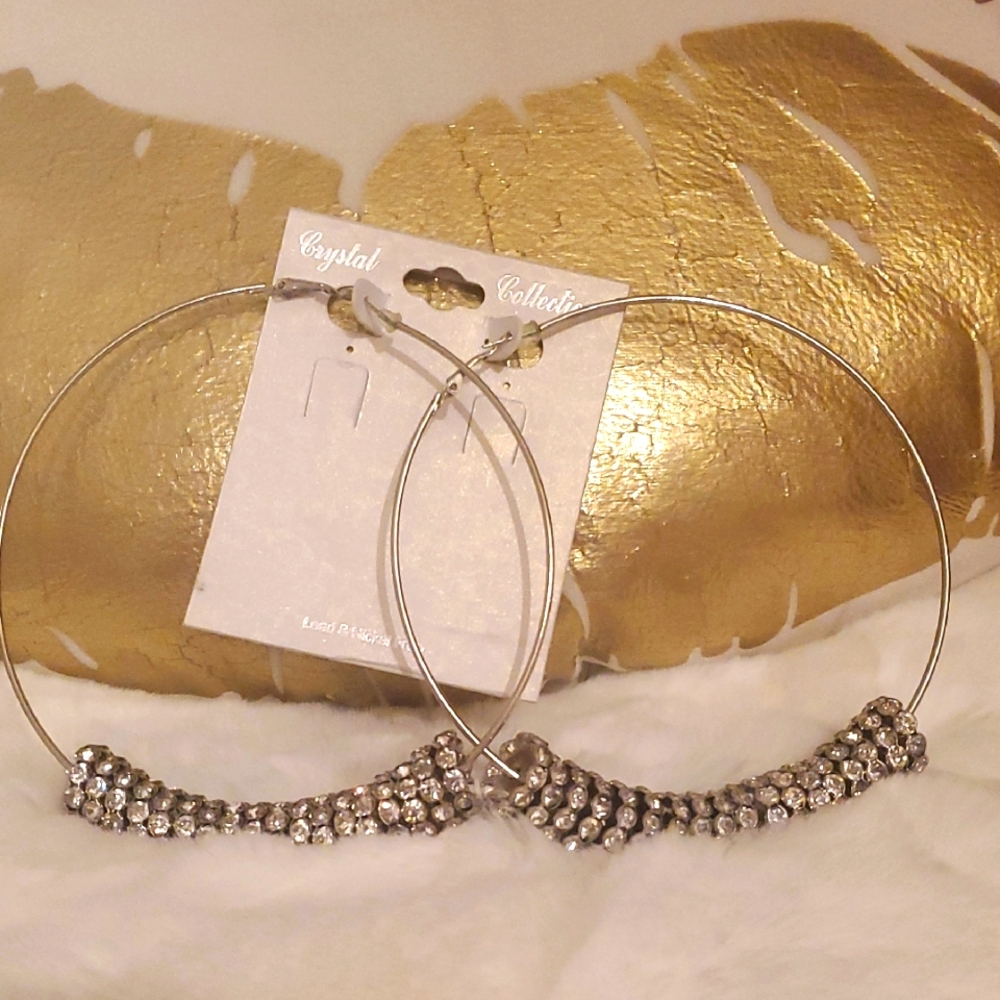 Silver Crystal Hoop Earrings